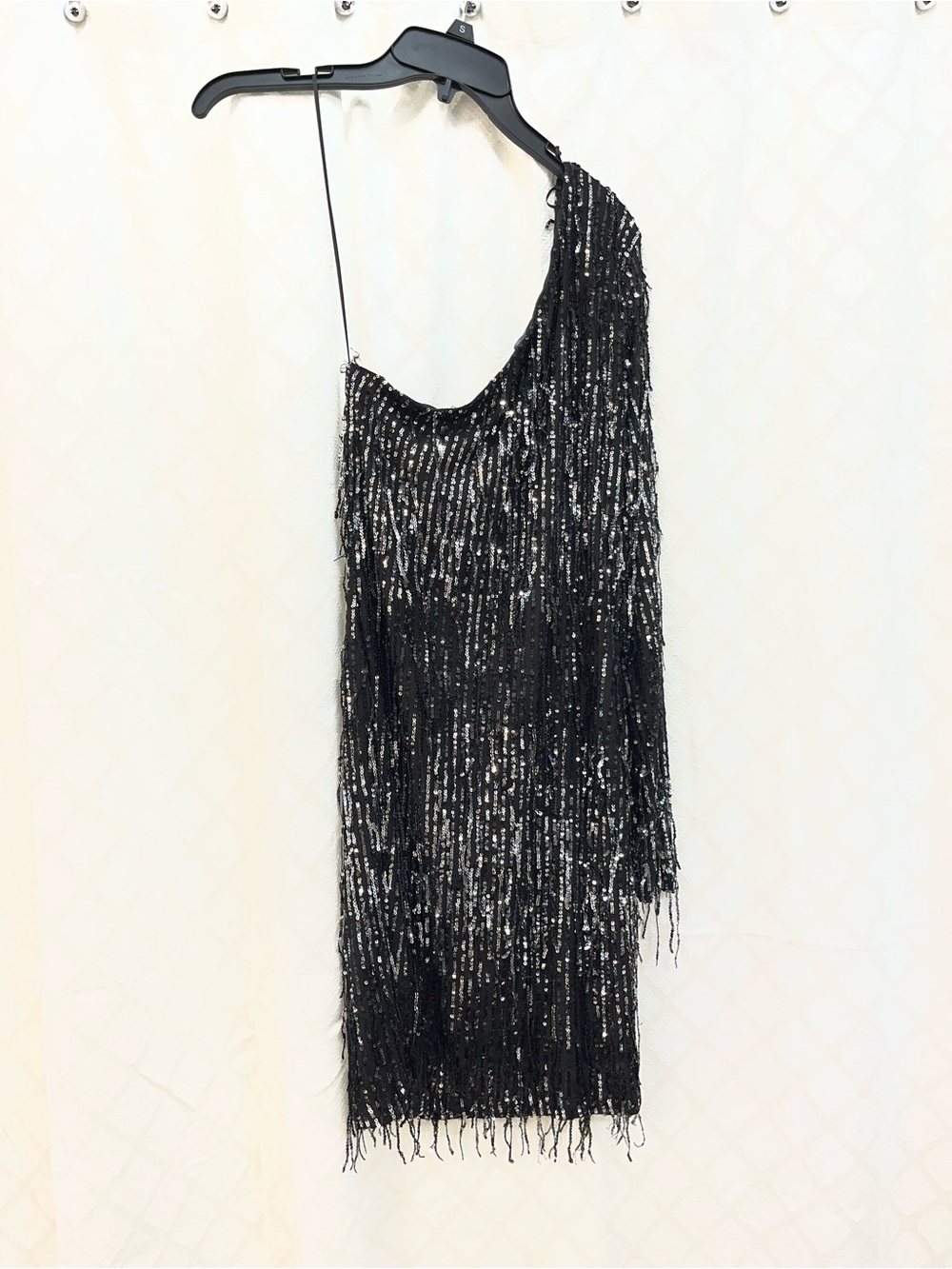 Fashion Nova Black Sequin One-Shoulder Mini Dress with Fringe - Picture 4 of 4